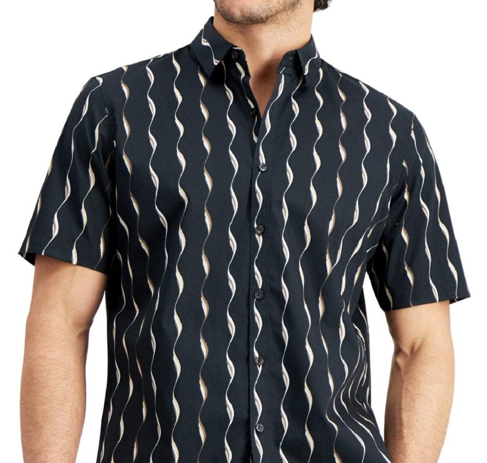 Alfani Men's Sand Wave Geometric Print Shirt Black Size X-Large