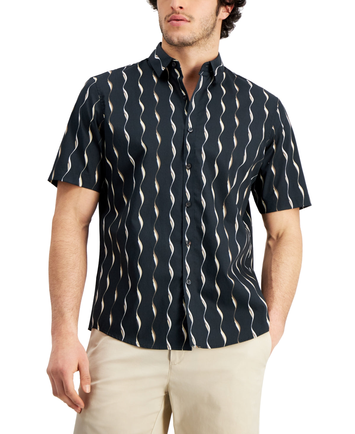 Alfani Men's Sand Wave Geometric Print Shirt Black Size X-Large
