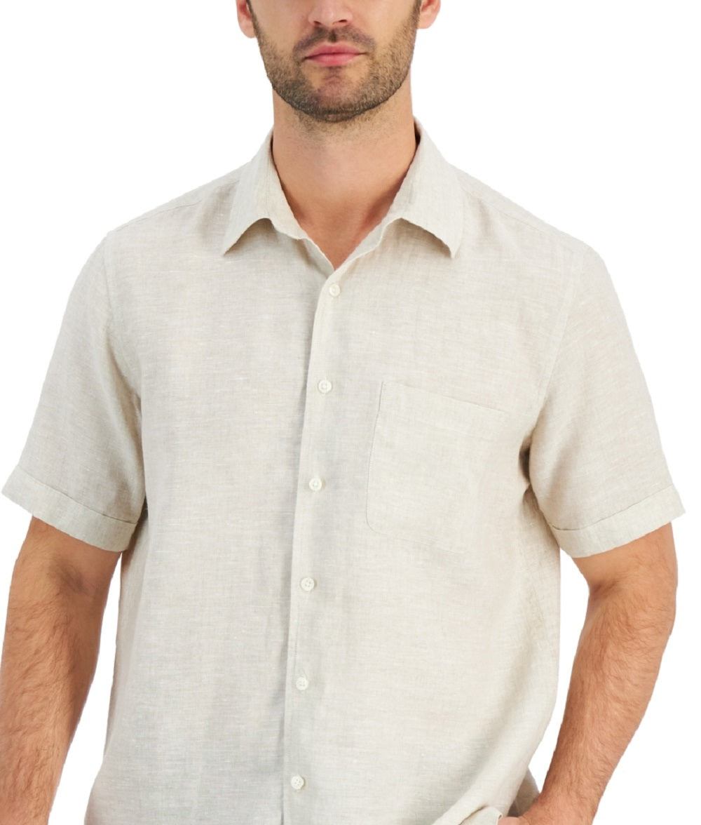 Club Room Men's Linen Shirt Brown Size XX-Large