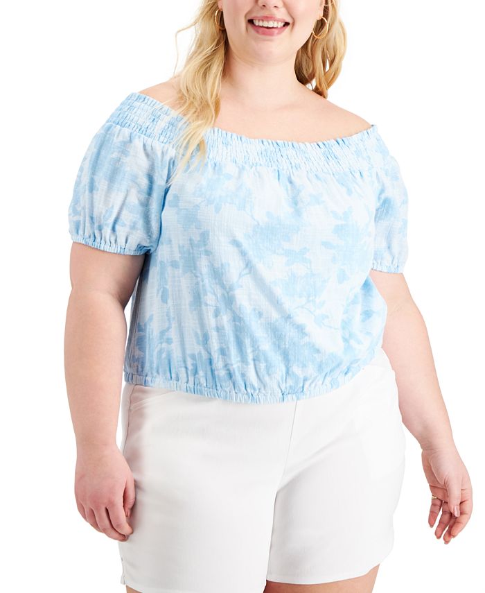 INC International Concepts Women's Jolene Off The Shoulder Top Blue Size 4X