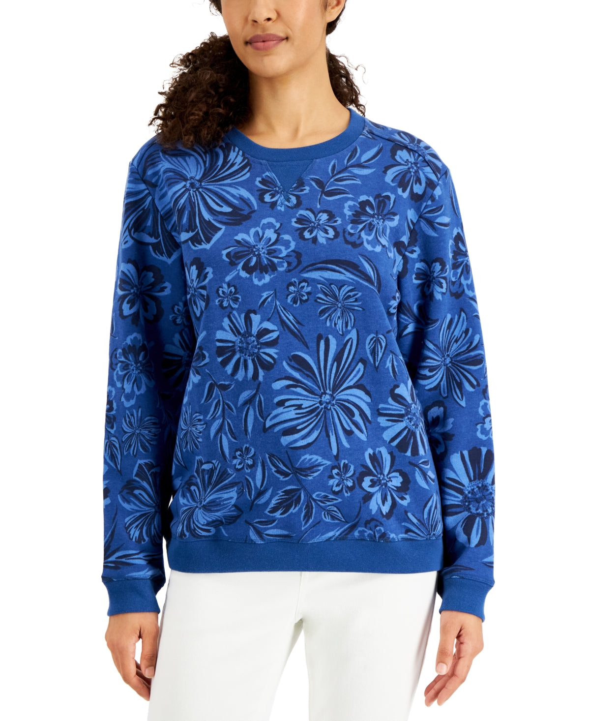 Karen Scott Women's Ojai Blooms Fleece Top Purple Size Small