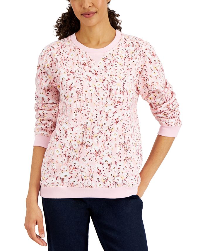 Karen Scott Women's Summer Blooms Printed Fleece Top Pink Size X-Large