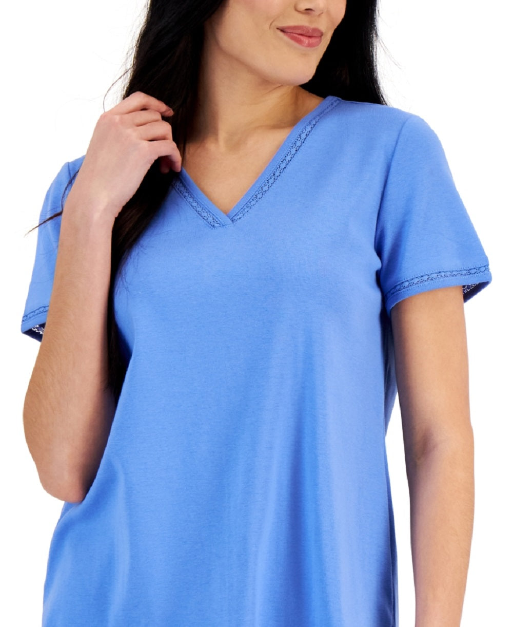 Karen Scott Women's Cotton Lace Trimmed Top Blue Size X-Small