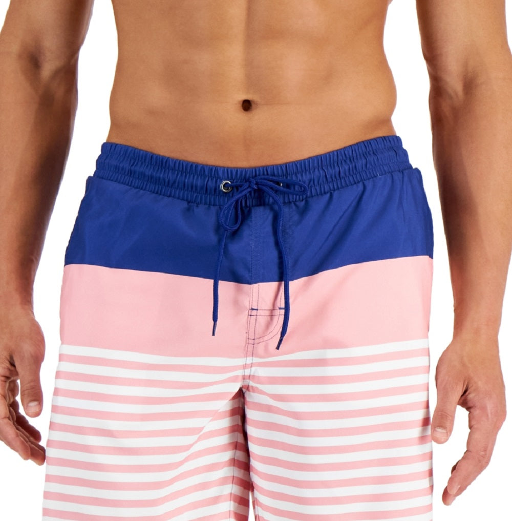 Club Room Men's Sporty Stripes 7 Swim Trunks Blue Size Large