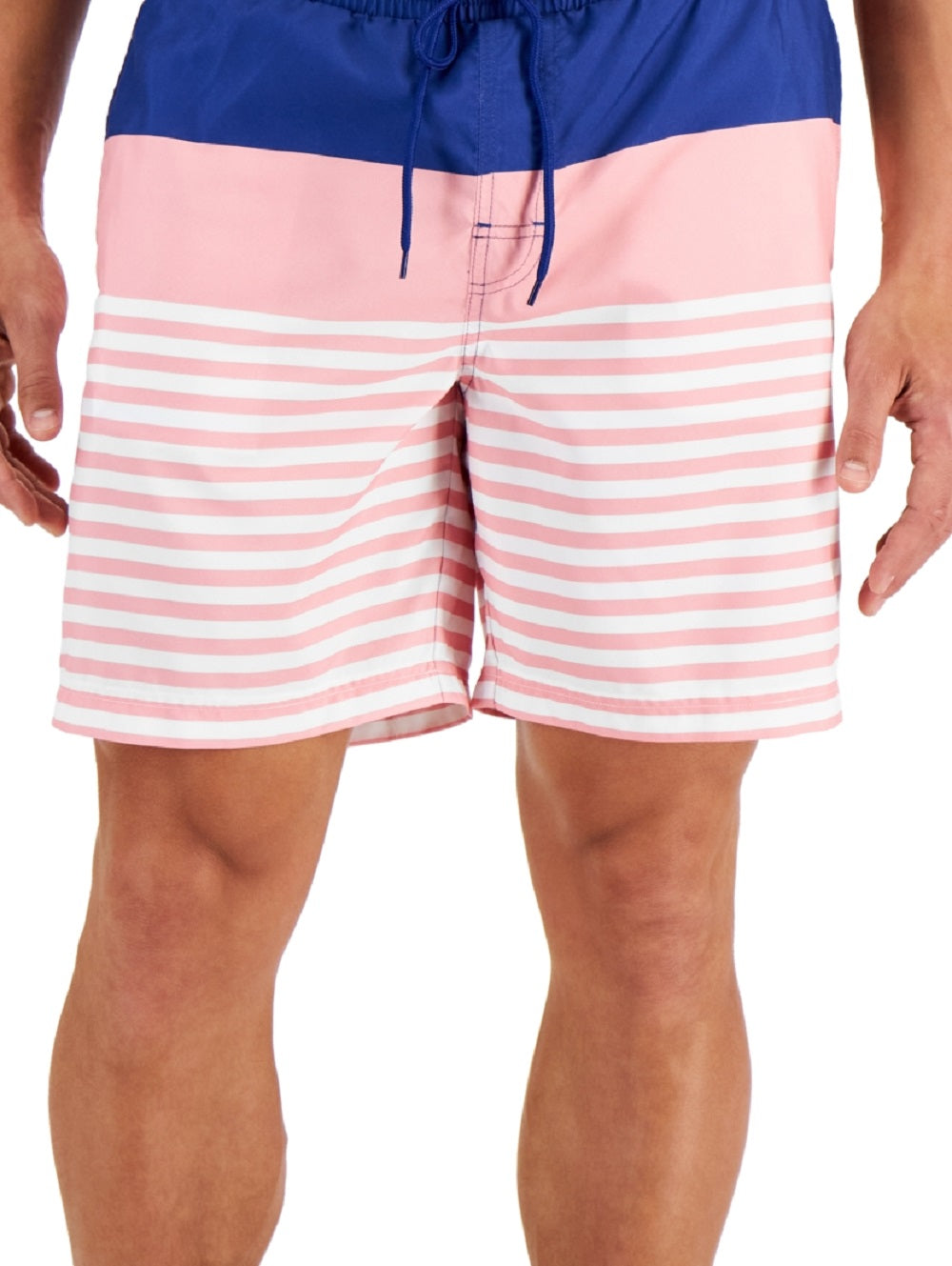 Club Room Men's Sporty Stripes 7 Swim Trunks Blue Size Large