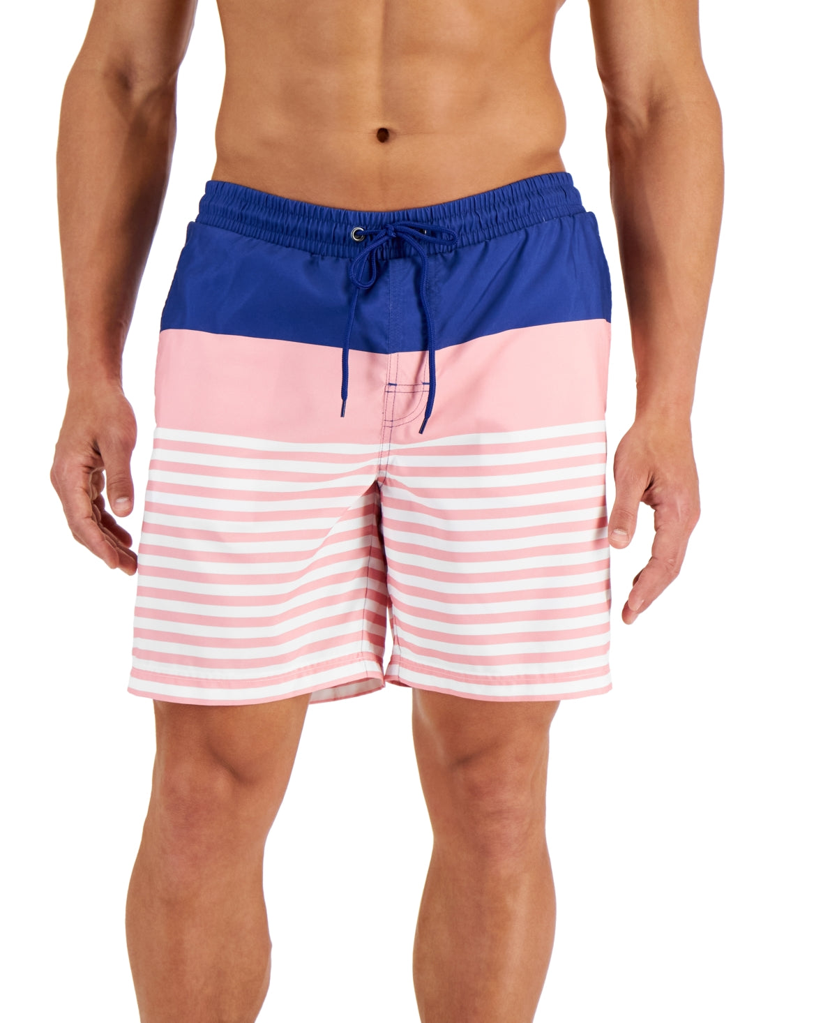 Club Room Men's Sporty Stripes 7 Swim Trunks Blue Size Large