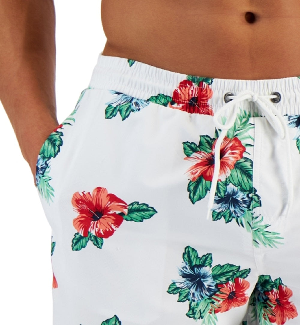 Club Room Men's Floral Print 7 Swim Trunks White Size XX-Large