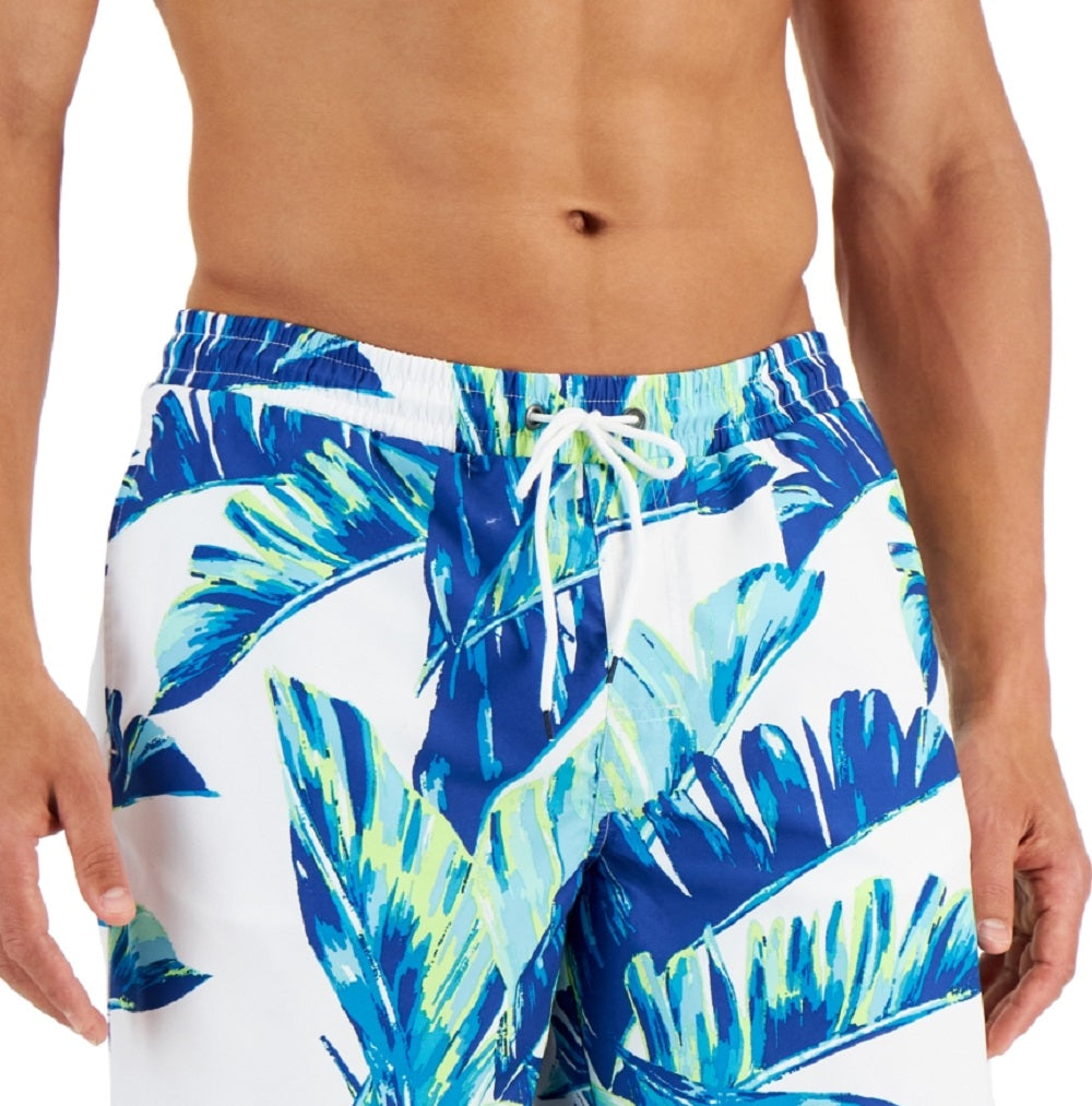 Club Room Men's Tropical Leaves 7 Swim Trunks White Size XX-Large