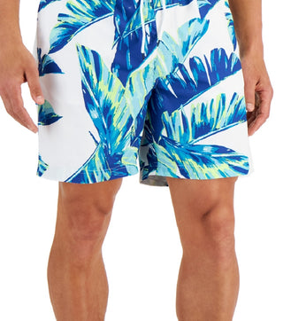 Club Room Men's Tropical Leaves 7 Swim Trunks White Size XX-Large