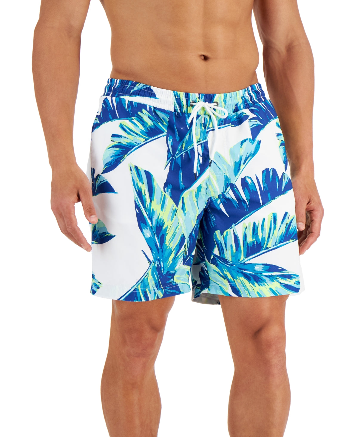 Club Room Men's Tropical Leaves 7 Swim Trunks White Size XX-Large