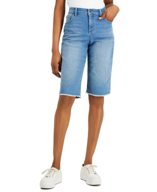 Style & Co Women's Mid Rise Raw Hem Bermuda Shorts Blue Size 10 Petite