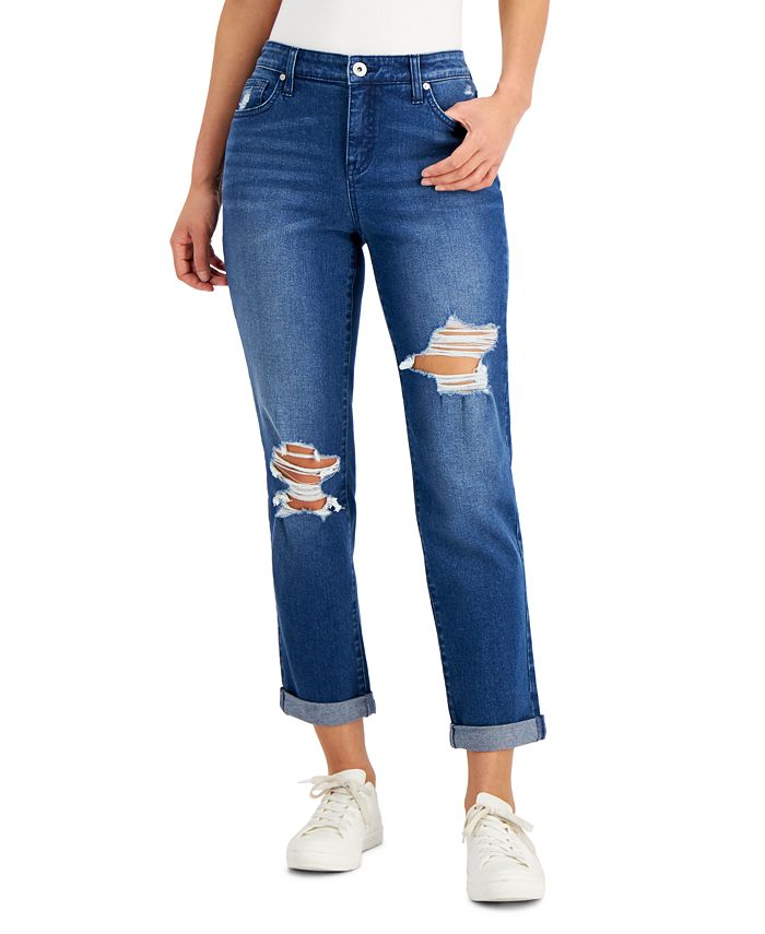 Style & Co Women's Distressed Boyfriend Jeans Blue Size 12
