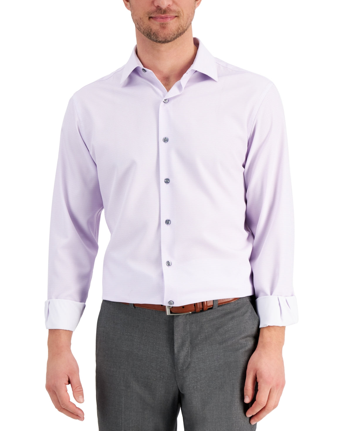 Alfani Men's Slim Fit 4 Way Stretch Geo Print Dress Shirt Purple Size 34X35