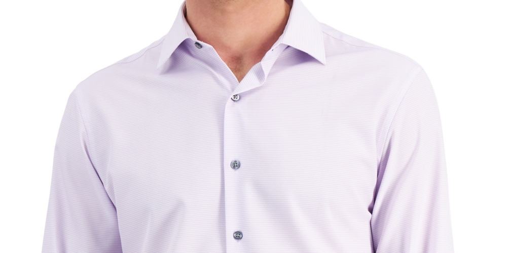 Alfani Men's Slim Fit 4 Way Stretch Geo Print Dress Shirt Purple Size 34X35