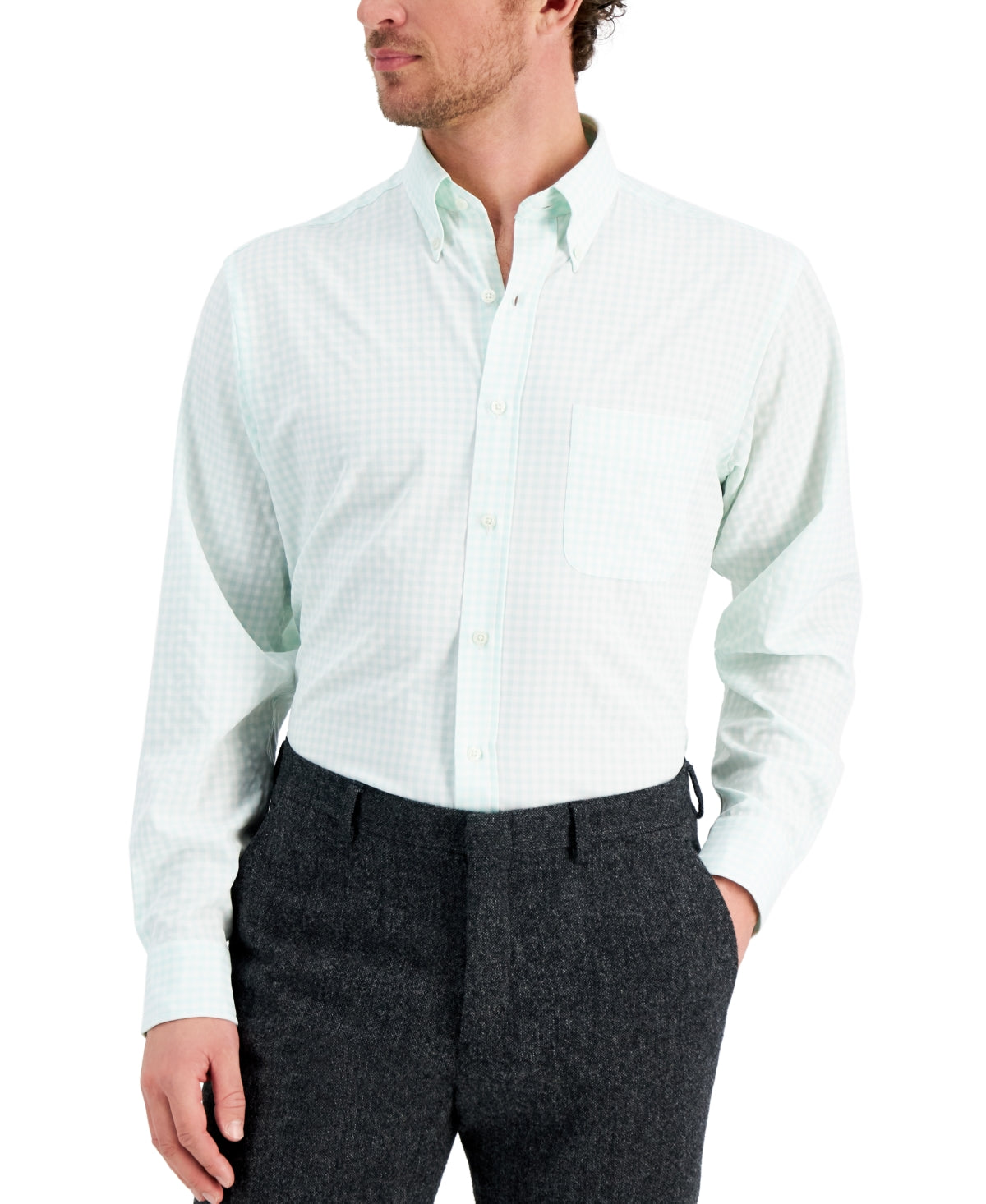 Club Room Men's Regular Fit Traveler Dress Shirt Green Size 18X34X35