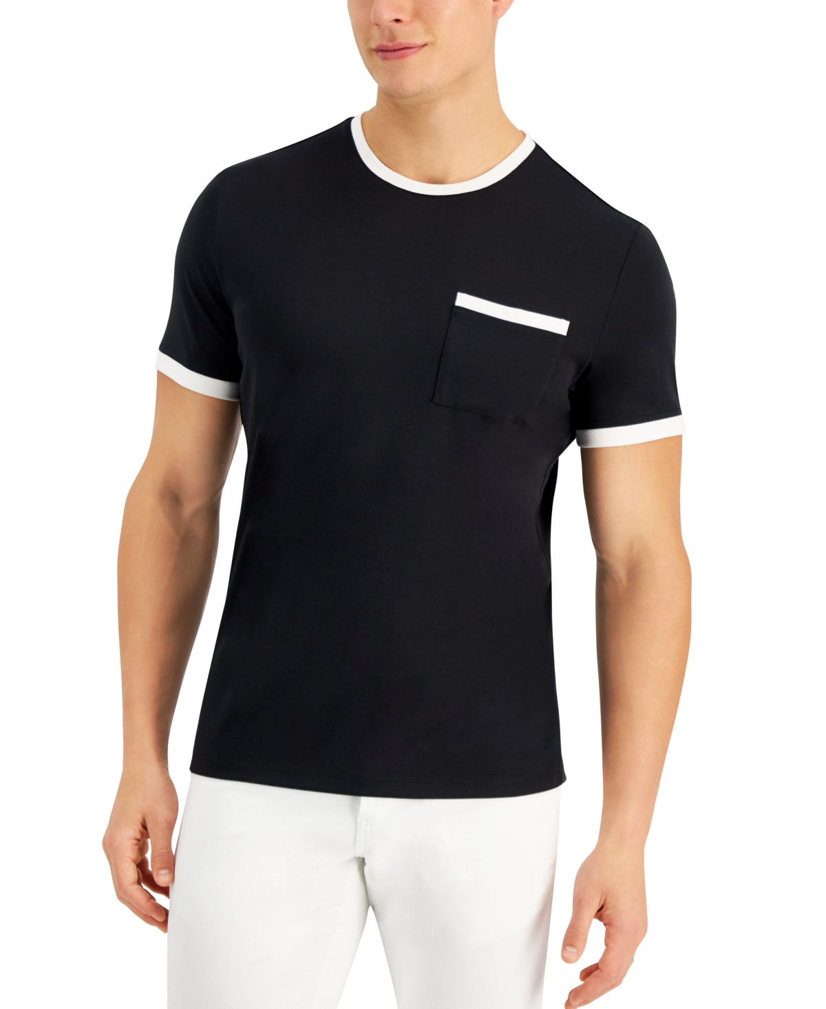 Alfani Men's Contrast Trim Pocket T-Shirt Black Size Medium