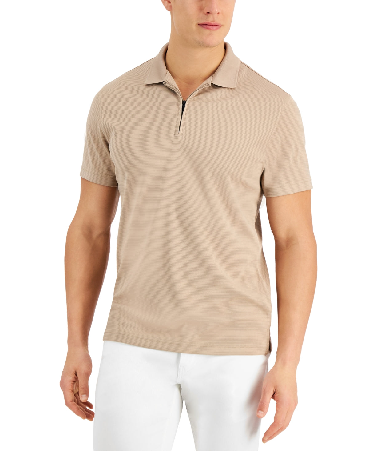 Alfani Men's Ottoman Zip Polo Brown Size XX-Large