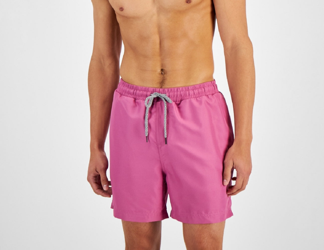 INC International Concepts Men's Regular Fit Quick Dry Solid 5 Swim Trunks Pink