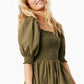 INC International Concepts Women's Smocked Ruffled Dress Green Size Petite Small