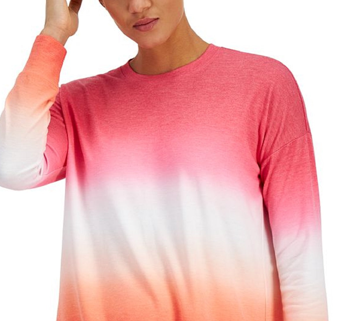 ID Ideology Women's Dip Dye Crewneck Top Orange Size Large