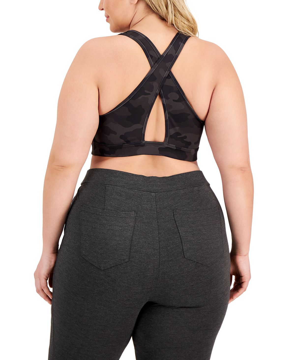 ID Ideology Women's Camo Print Medium Impact Sports Bra Black Size 1X