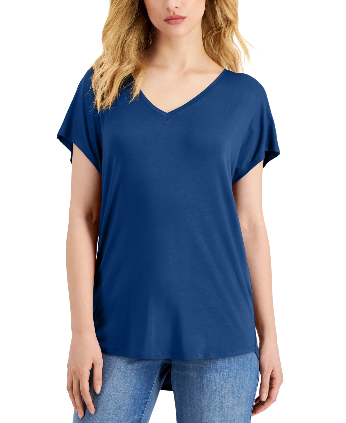 INC International Concepts Women's V Neck T-Shirt Blue Size Small