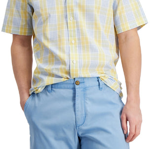 Club Room Men's Short Sleeve Printed Shirt Yellow Size Large