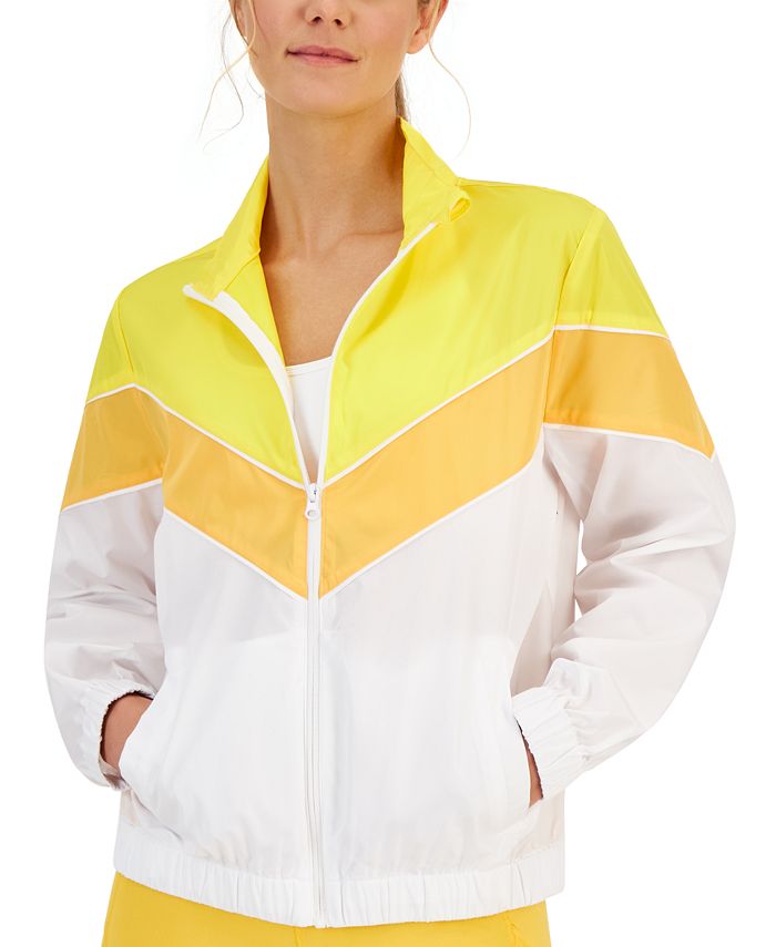 ID Ideology Women's Chevron Striped Windbreaker Yellow Size Medium