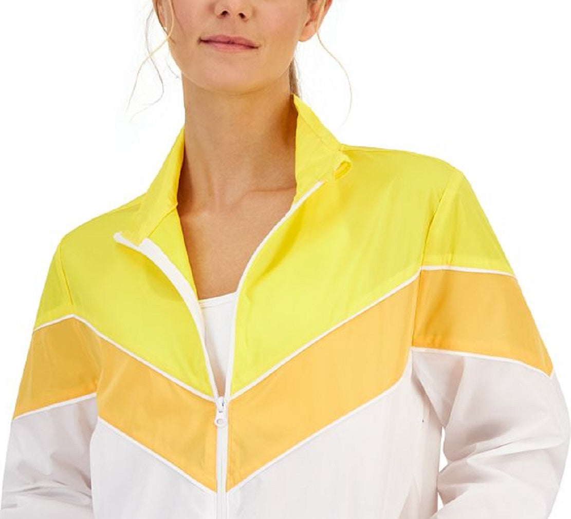 ID Ideology Women's Chevron Striped Windbreaker Yellow Size XX-Large