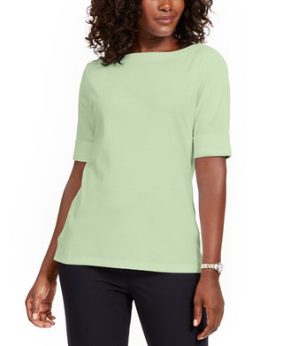 Karen Scott Women's Cotton Boat Neck Top Green Size X-Large