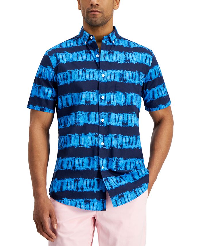 Club Room Men's Regular Fit Shibori Stripe Poplin Shirt Blue Size Small
