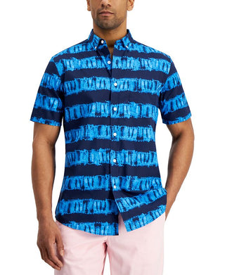 Club Room Men's Regular Fit Shibori Stripe Poplin Shirt Blue Size Small