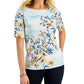 Karen Scott Women's Ocean Breeze Floral Print Elbow Sleeve Top Blue Size Small