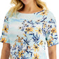 Karen Scott Women's Ocean Breeze Floral Print Elbow Sleeve Top Blue Size Small