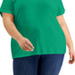 Karen Scott Women's Cotton V Neck Top Green Size 2X