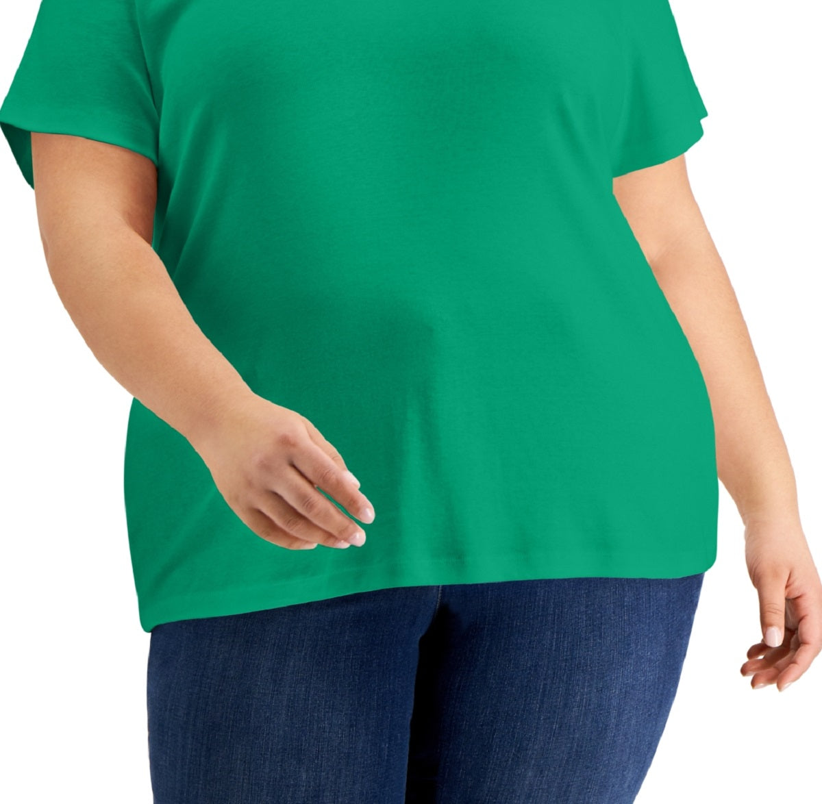 Karen Scott Women's Cotton V Neck Top Green Size 2X