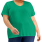 Karen Scott Women's Cotton V Neck Top Green Size 2X