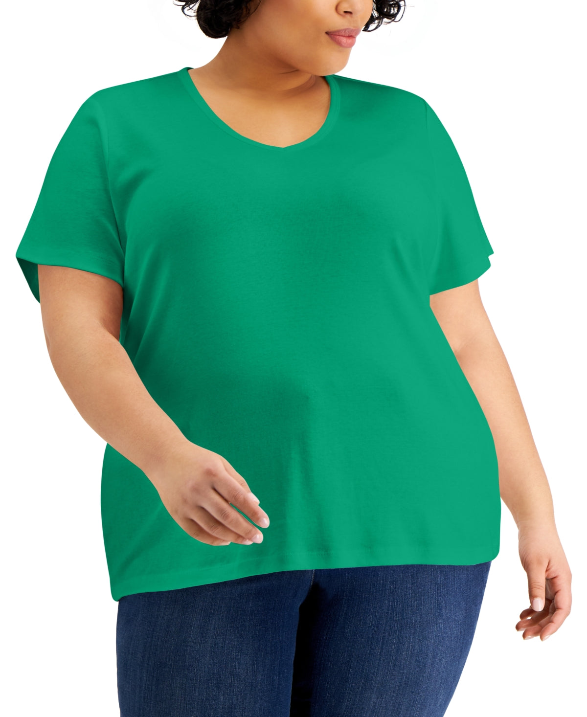 Karen Scott Women's Cotton V Neck Top Green Size 2X