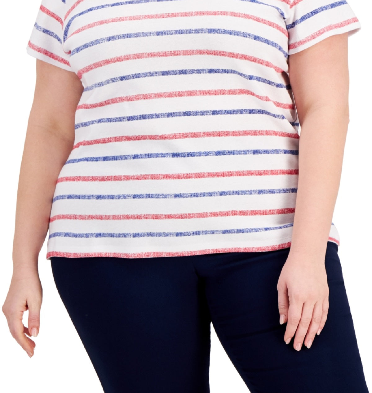 Karen Scott Women's Printed V Neck T-Shirt Red Size 1X