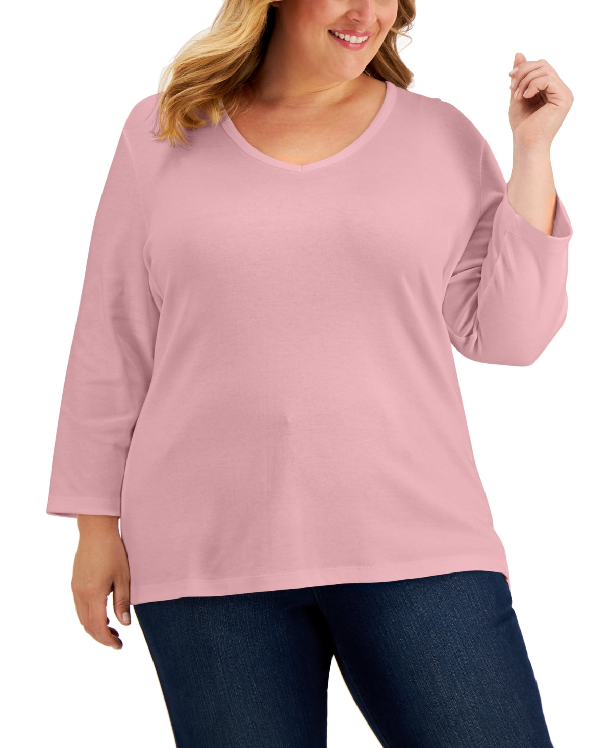Karen Scott Women's 3/4 Sleeve V Neck Top Pink Size 3X