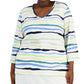 Karen Scott Women's Sasha Stripe 3/4 Sleeve Top Green Size 4X