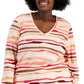 Karen Scott Women's Sasha Stripe 3/4 Sleeve Top Orange Size 3X