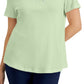 Karen Scott Women's Cotton Studded V Neck Top Green Size Large