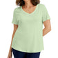 Karen Scott Women's Cotton Studded V Neck Top Green Size Large