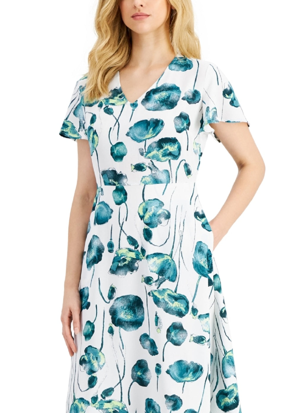 Alfani Women's Flutter Sleeve Printed Dress White Size 20W