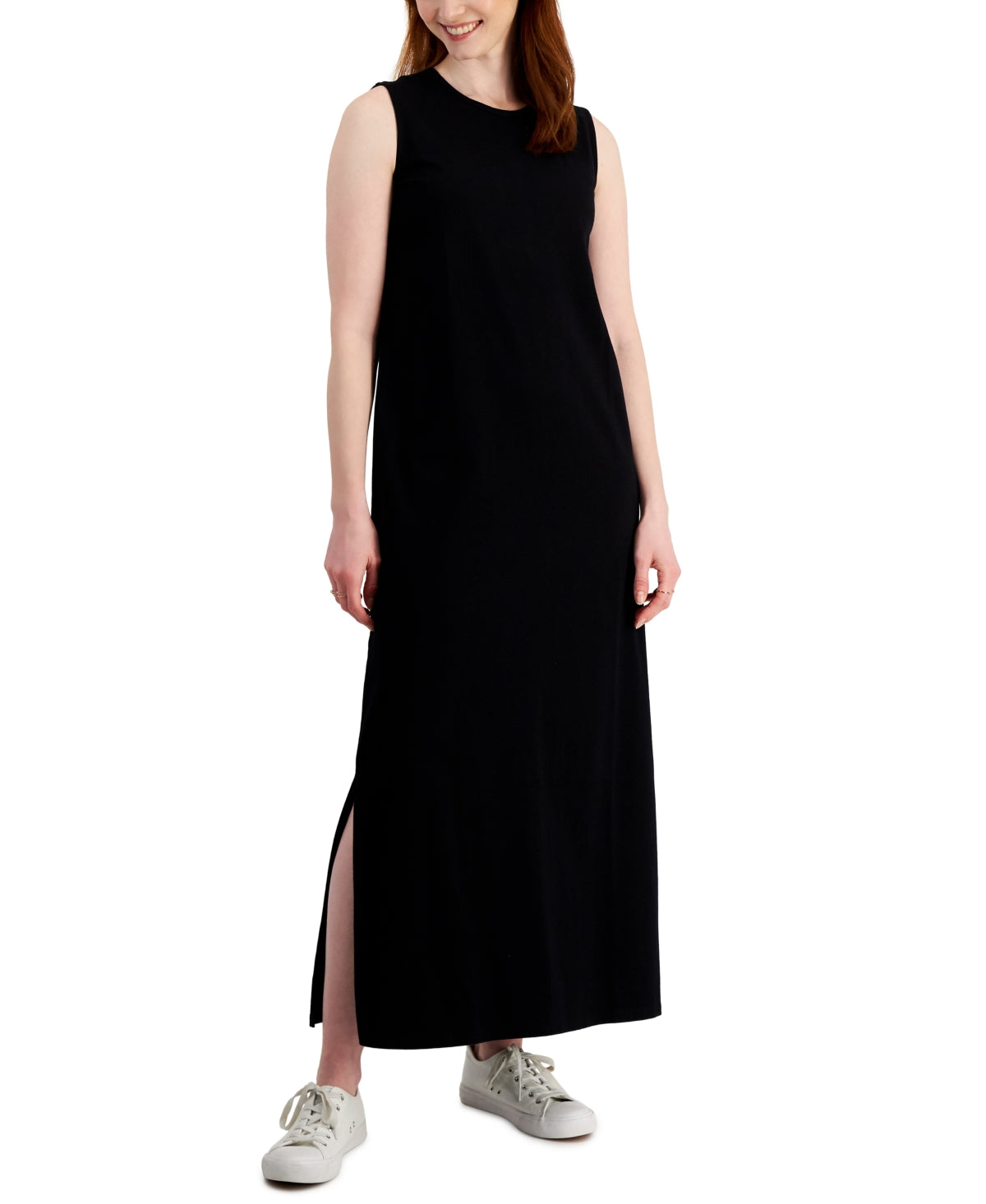 Style & Co Women's Cotton Sleeveless Maxi Dress Black Size Large