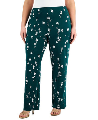 Alfani Women's Floral Print Pull On Pants Green Size 3X