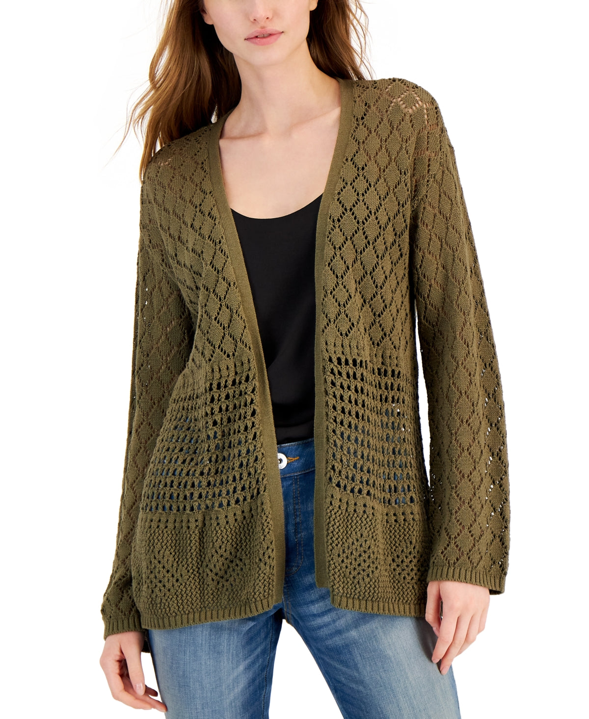 INC International Concepts Women's Crochet Cardigan Green Size X-Small
