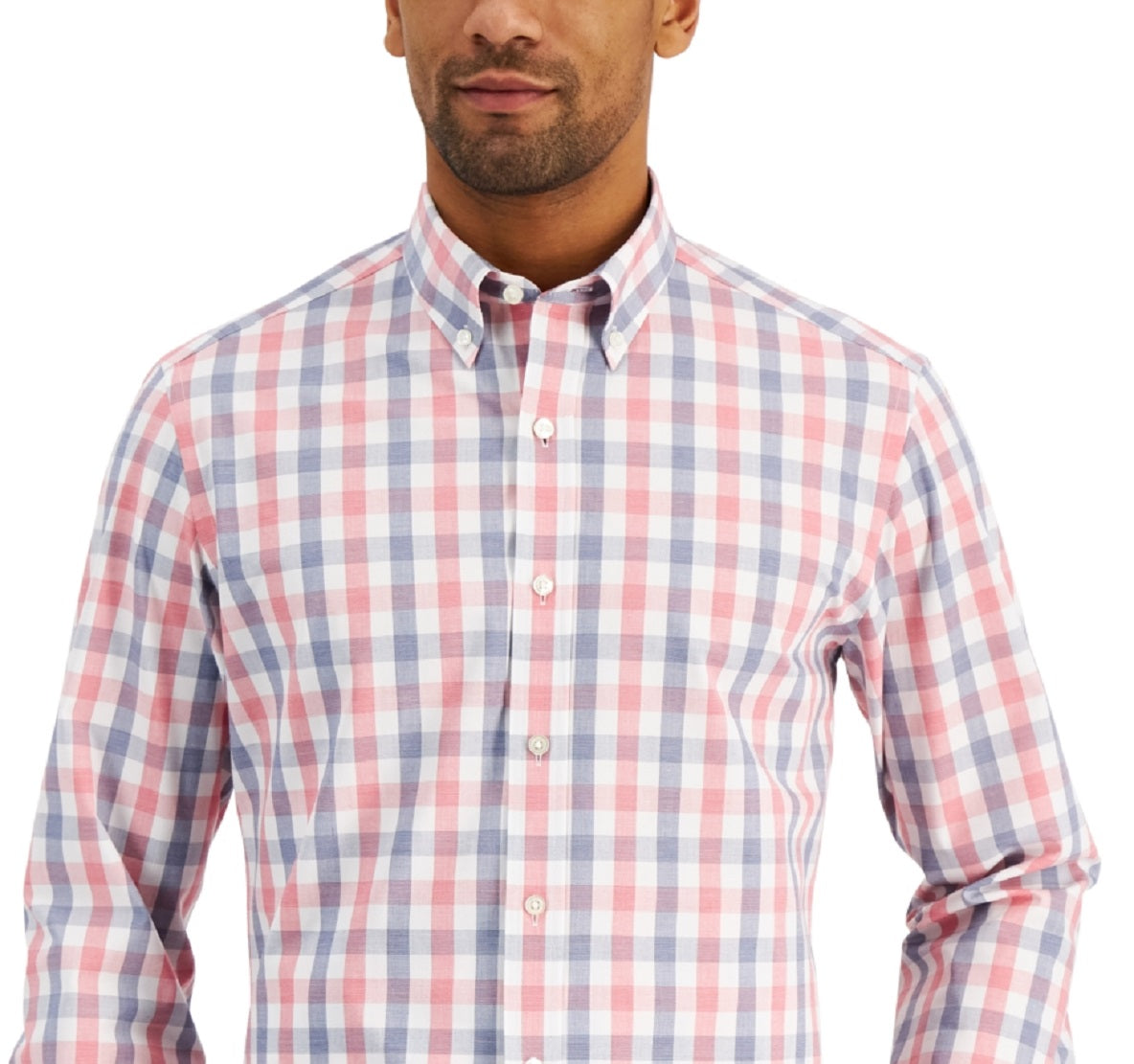 Club Room Men's Slim Fit 4 Way Stretch Gingham Dress Shirt Red Size Large