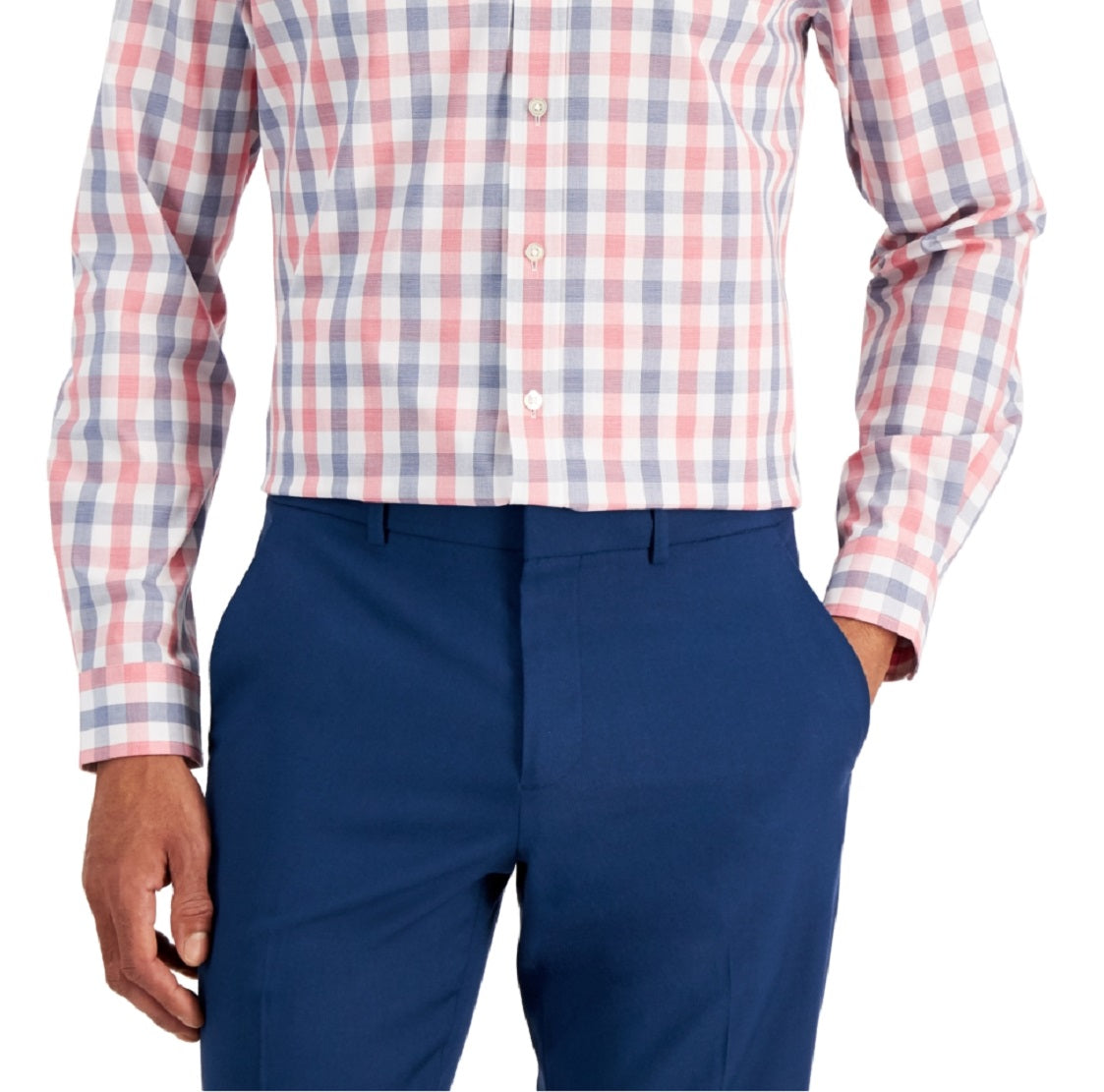 Club Room Men's Slim Fit 4 Way Stretch Gingham Dress Shirt Red Size Large